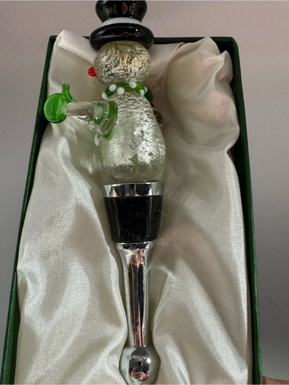 Glass Snowman Wine Bottle Stopper